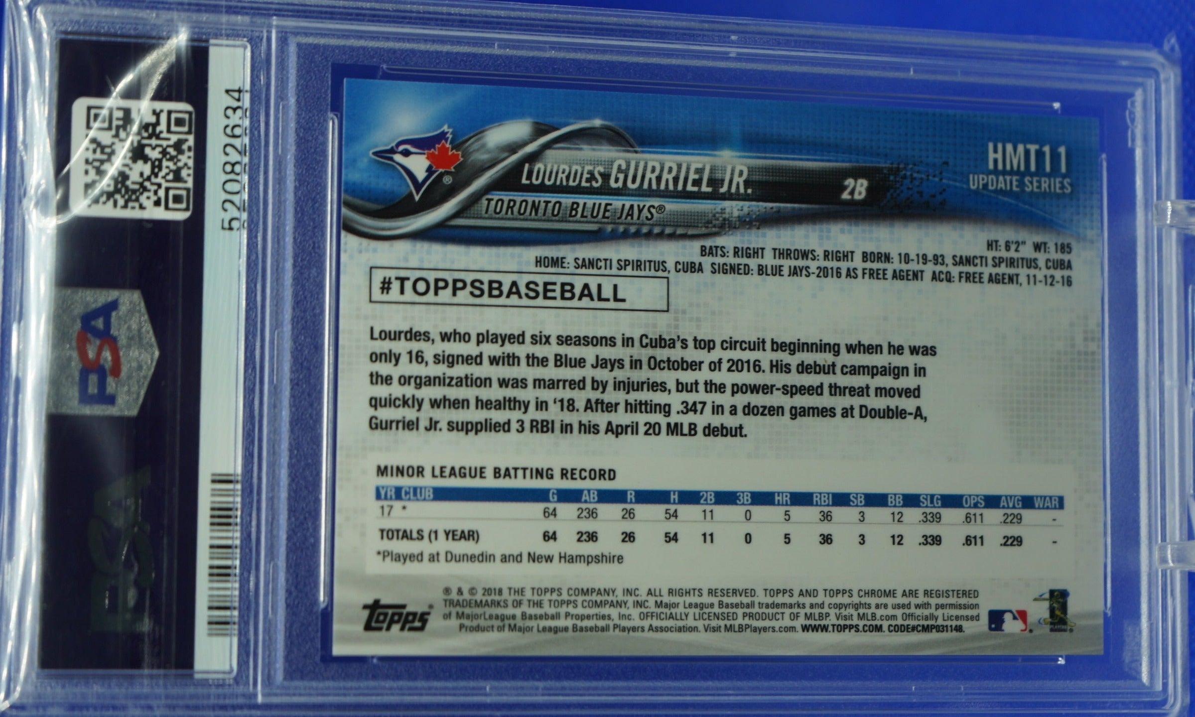 2018 Topps Chrome Update Pink Refractors Lourdes Gurriel Jr. Rookie Card PSA 10