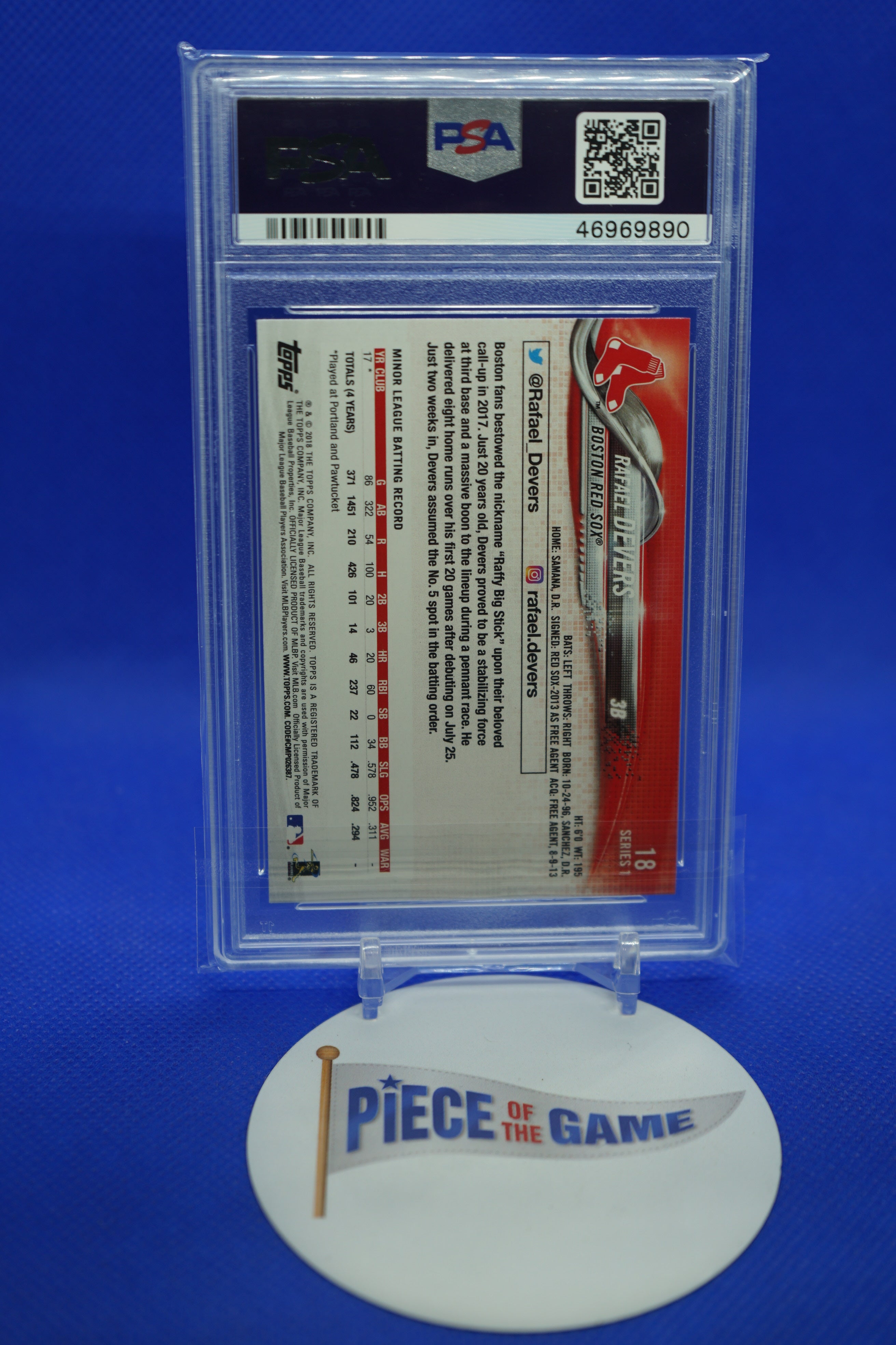 2018 Topps Rafael Devers batting rookie card PSA 9