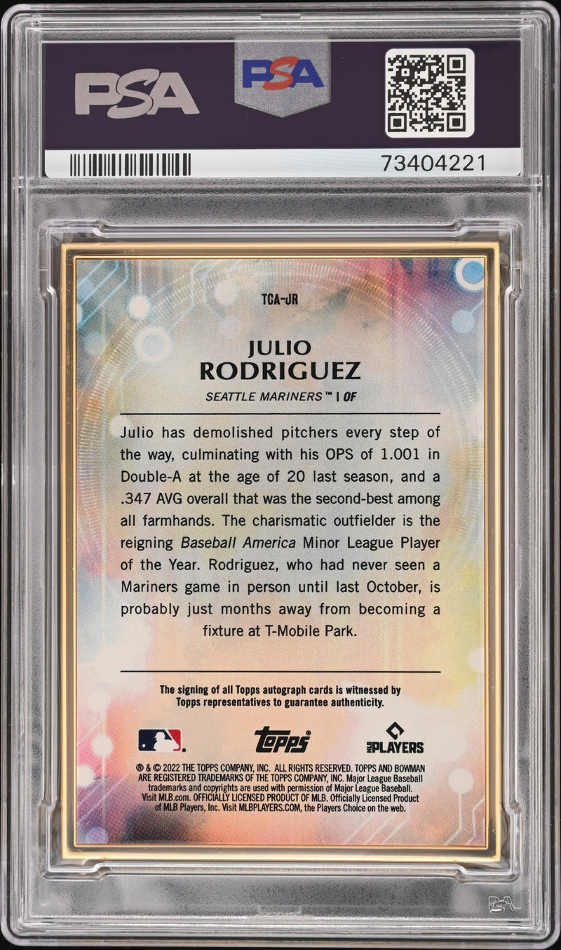 Julio Rodriguez 2021 Bowman's Best Gold Refractor Autograph Card #B21-JR  36/50 PSA 10 Gem Mint