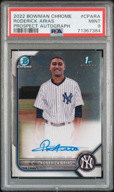 Roderick Arias 2022 Bowman Chrome Prospect Autograph PSA 9