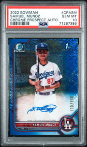 Samuel Munoz 2022 Bowman Chrome Prospect Auto HTA Choice Ref #'d 130/150 PSA 10