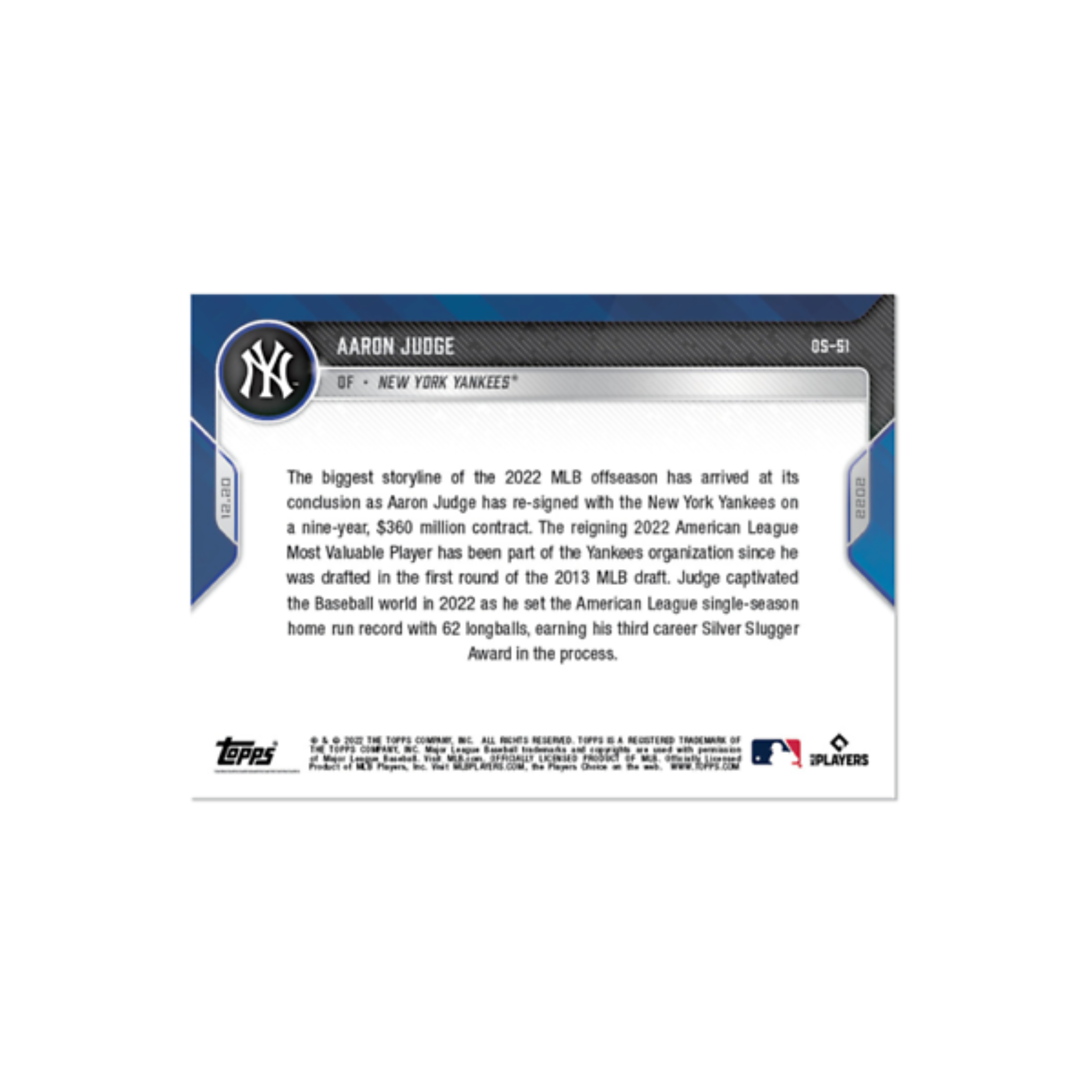 Aaron Judge - 2022 MLB TOPPS NOW® Card OS51