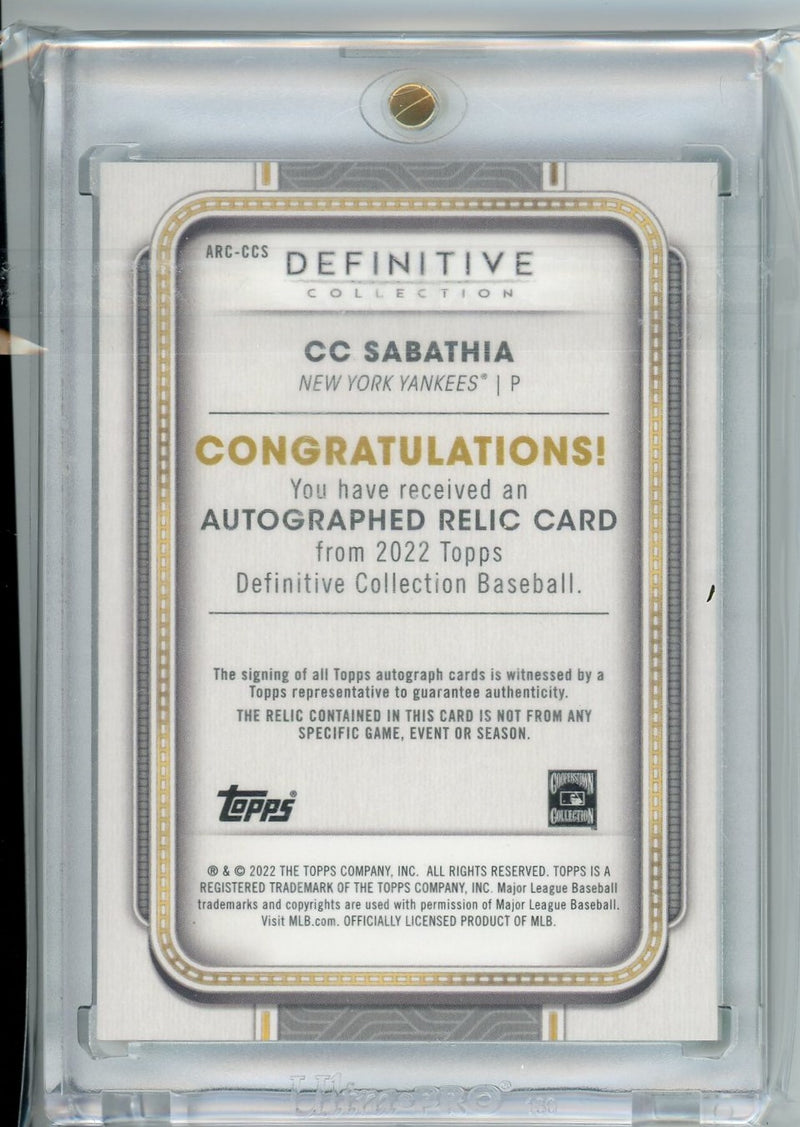 CC Sabathia 2022 Topps Definitive Collection Autographed Relic Collection  Green #'d 11/25