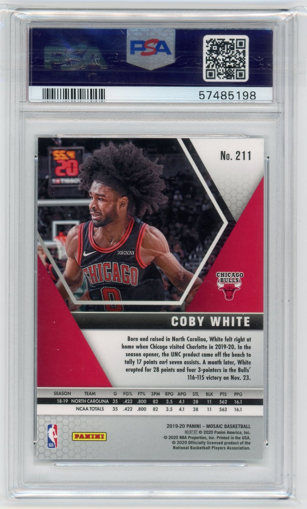 Coby White 2019 Panini Mosaic rc #211 PSA 10