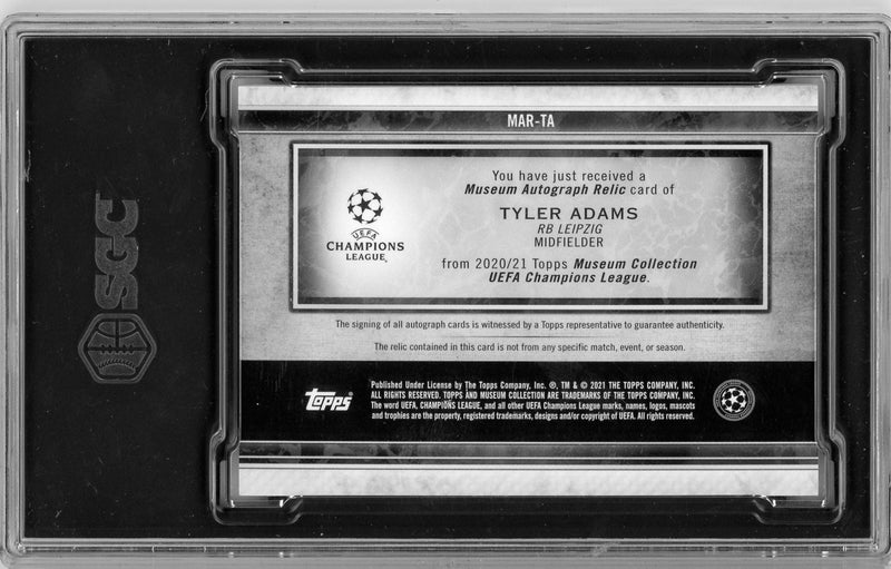 Tyler Adams 2020 Topps Museum Collection UCL Museum Auto Relics Ruby SGC 10/9.5 