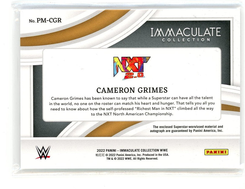 Cameron Grimes 2022 Panini Immaculate WWE Superstar-worn patch autograph 