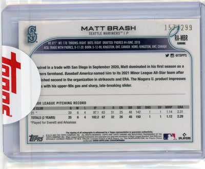 Matt Brash 2022 Topps Chrome Purple Mini Diamond refractor autograph rookie card #'d 157/299