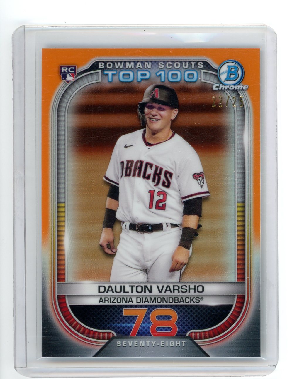 Daulton Varsho 2021 Bowman Chrome Scouts Top 100 Orange Refractor #'d 22/25