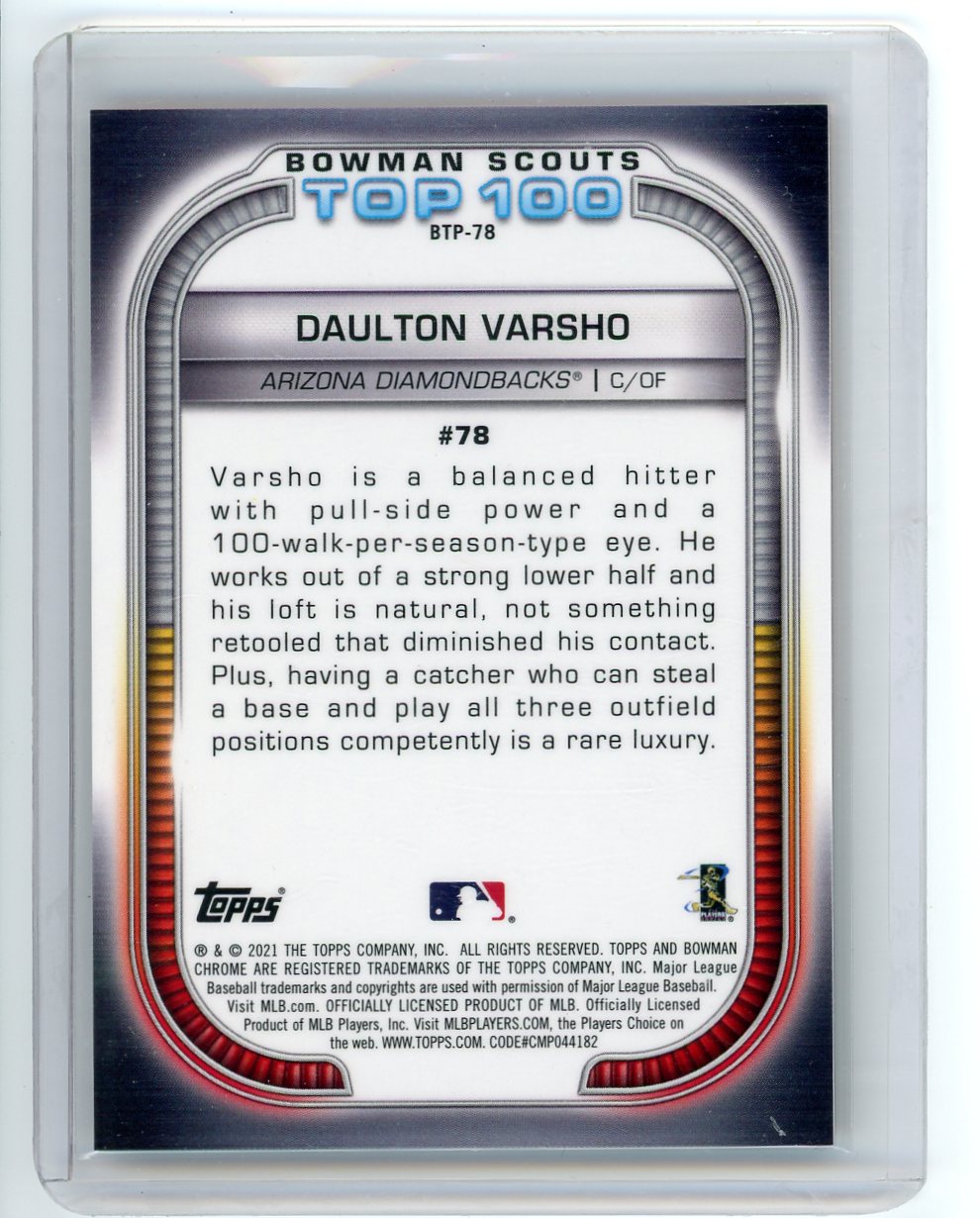 Daulton Varsho 2021 Bowman Chrome Scouts Top 100 Orange Refractor #'d 22/25