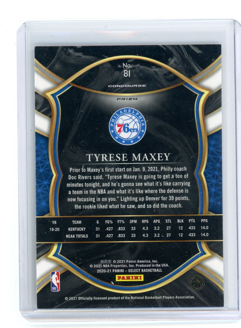 Tyrese Maxey 2020 Panini Select Concourse Silver Prizm Rookie Card