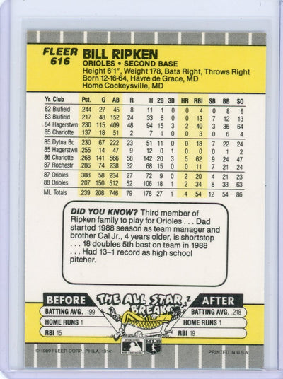 Bill Ripken 1989 Fleer #616 (error uncorrected)
