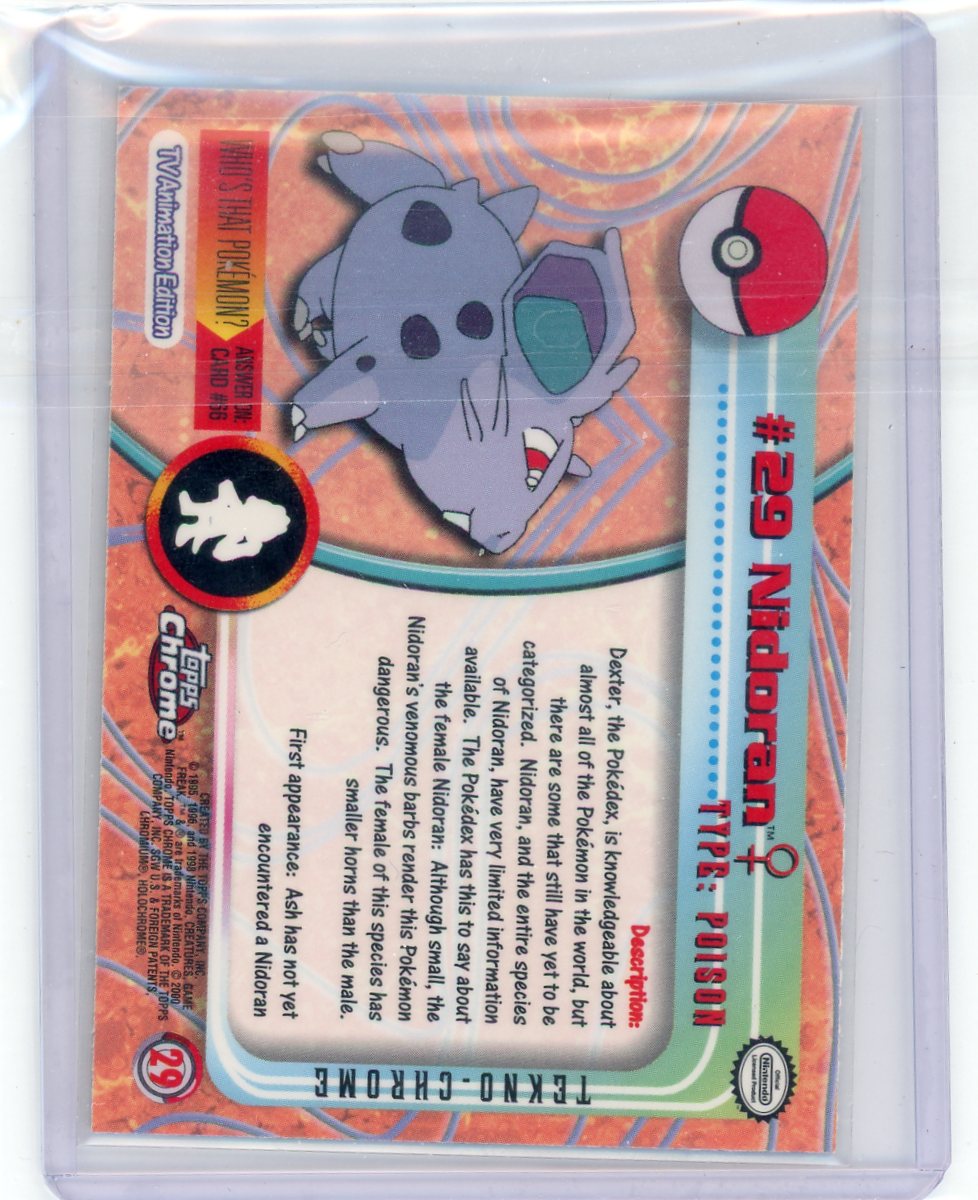 Nidoran 2000 Topps Chrome Pokémon Tekno Refractor #29
