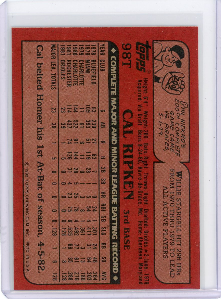 Cal Ripken 1982 Topps Traded RC #98t