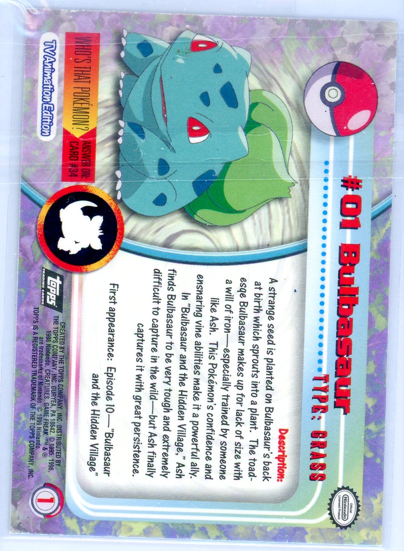 first edition bulbasaur pokemon card BULBASAUR TOPPS Series 1 foil – Piece Of The Game