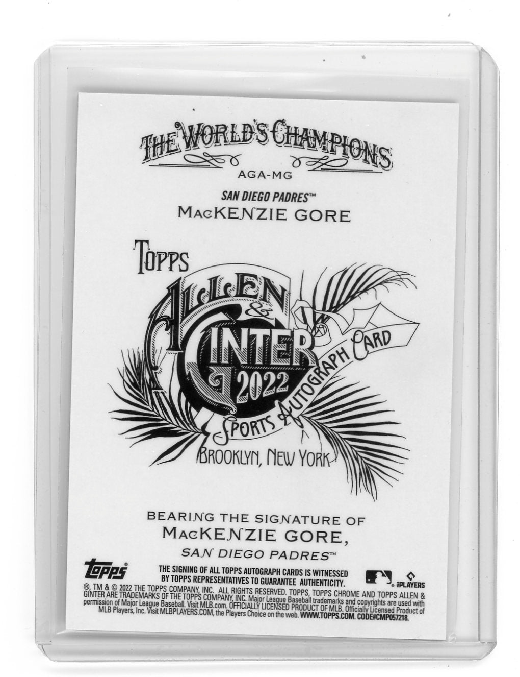 Mackenzie Gore 2022 Topps Chrome Allen & Ginter Refractor Auto Rookie Card
