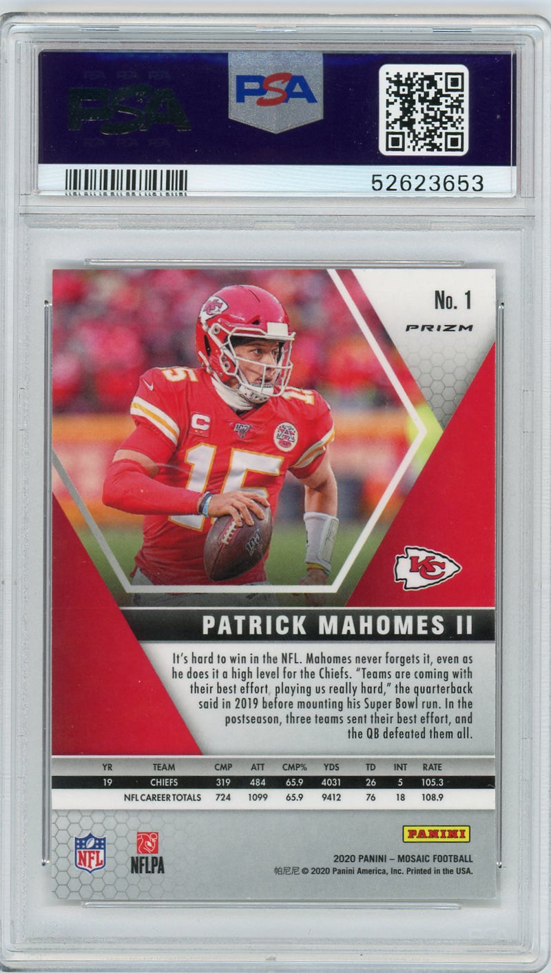 Patrick Mahomes 2020 Panini Mosaic Reactive Orange PSA 10