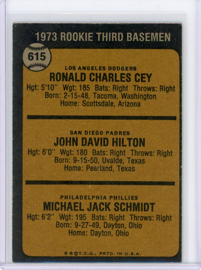 Mike Schmidt, Ron Cey, John Hilton 1973 Topps '73 Rookie 3rd Basemen #615