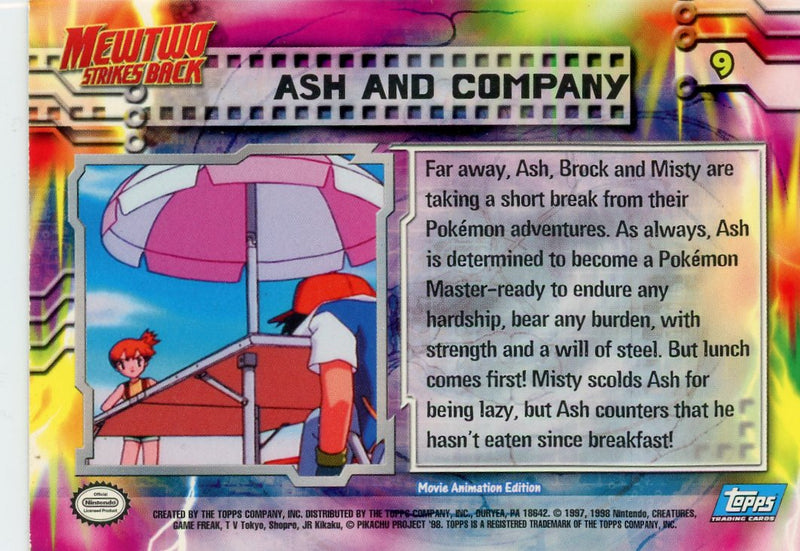 Mewtwo Strikes Back "Ash and Company" 1998 Topps Pokémon Movie Animation Edition blue logo foil 