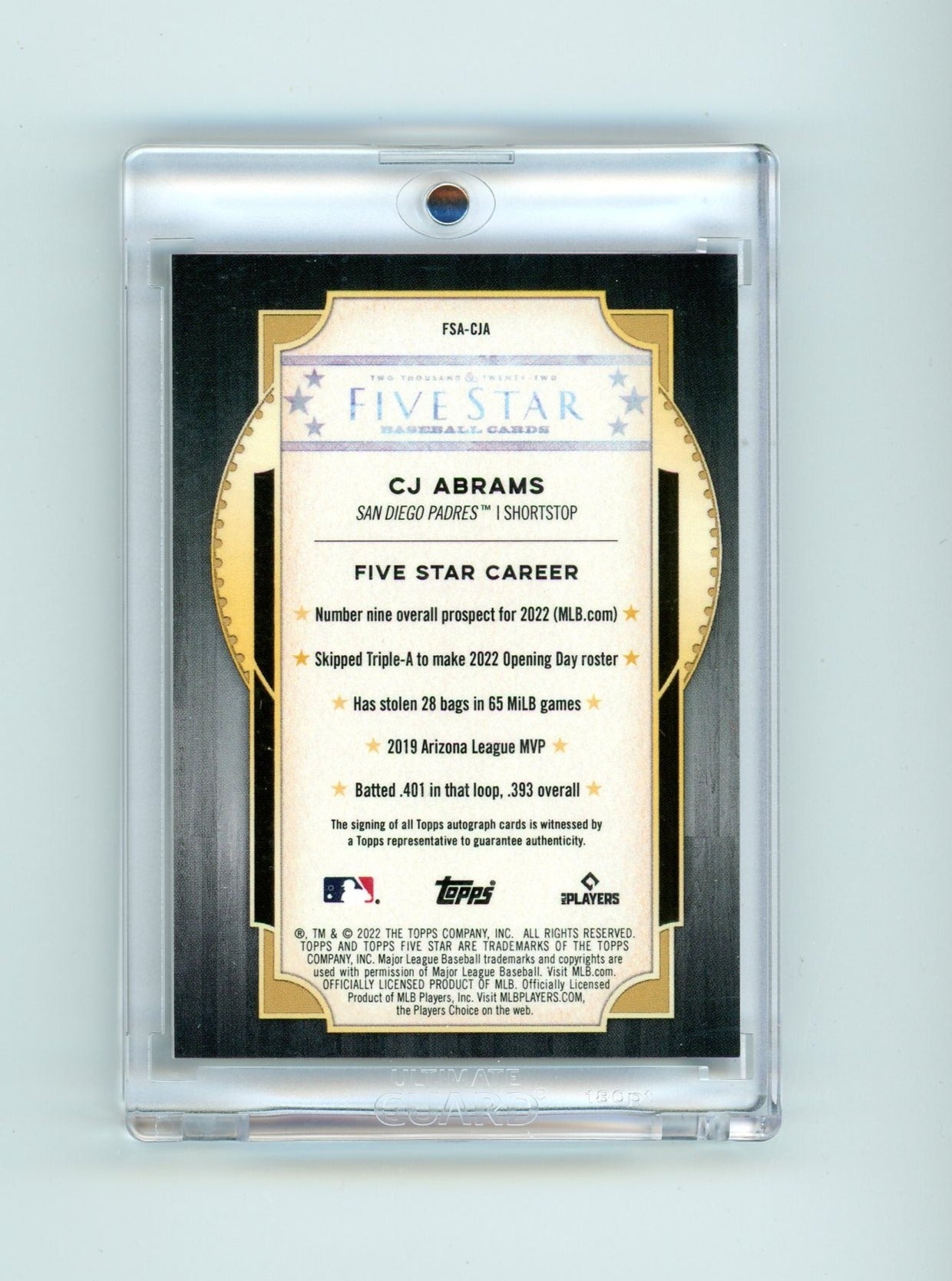 CJ Abrams 2022 Topps Five Star autograph rookie card