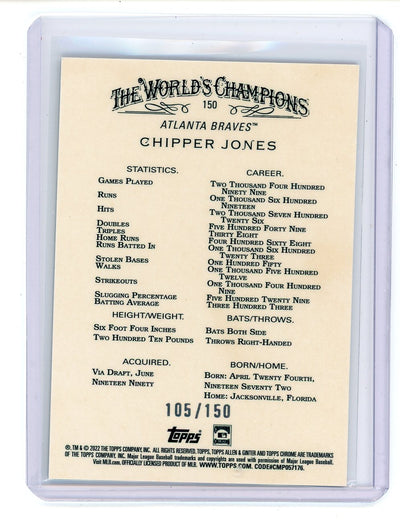 Chipper Jones 2022 Topps Chrome Allen & Ginter Blue Refractor #'d 105/150
