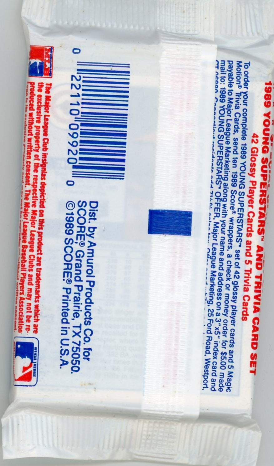 1989 Score MLB Baseball 17-card pack