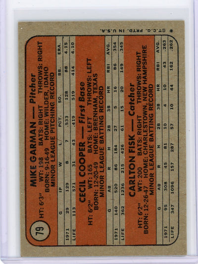 Carlton Fisk, Cecil Cooper, Mike Garman 1972 Topps '72 Red Sox Rookie Stars #79