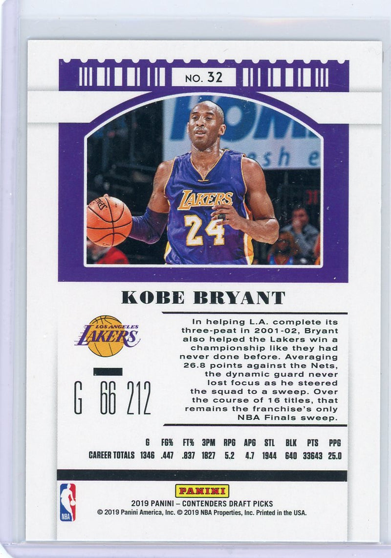 Kobe Bryant 2019 Panini Contenders Draft Ticket Purple Foil
