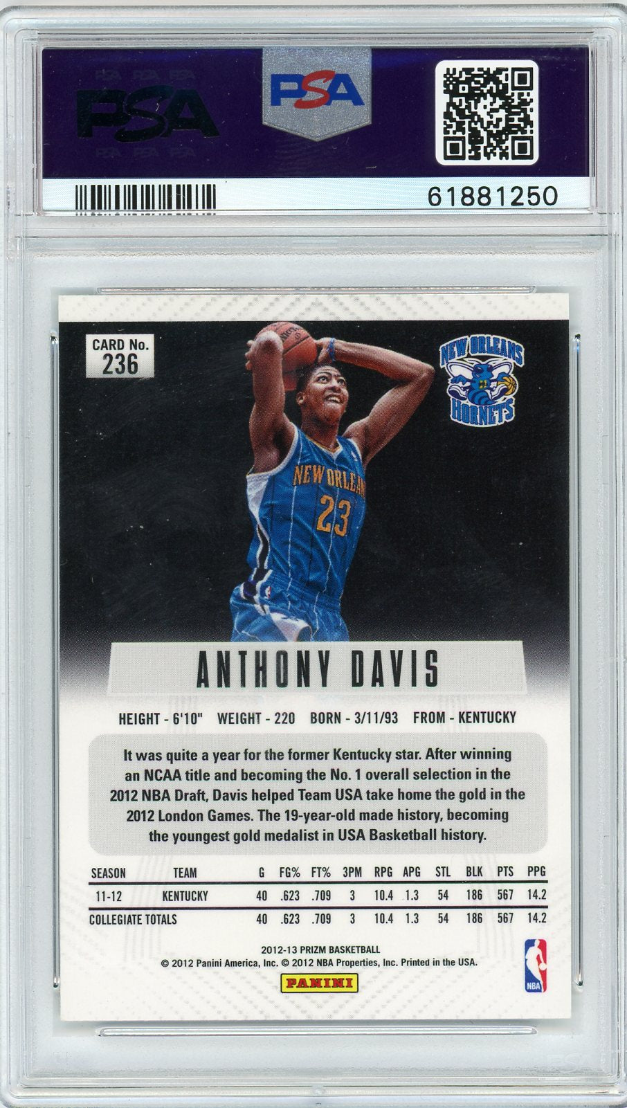 Anthony Davis Rookie 2012 Panini Prizm #236 PSA 9