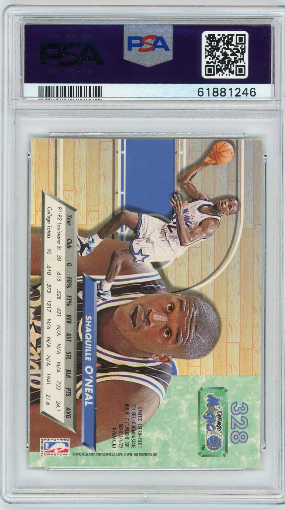 Shaquille O'neal 1992 Ultra #328 PSA 8