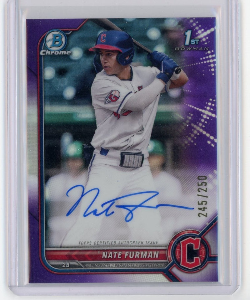 Nate Furman 2022 1st Bowman Chrome purple refractor autograph 