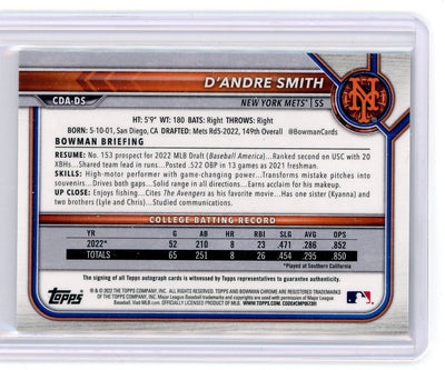 D'Andre Smith 2022 1st Bowman Chrome autograph