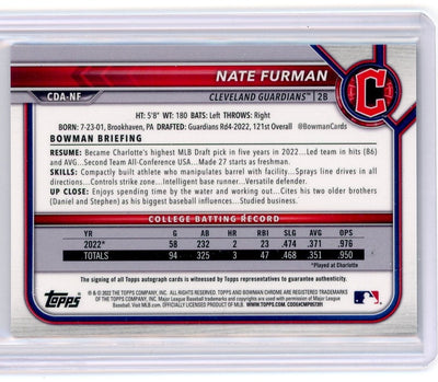 Nate Furman 2022 1st Bowman Chrome purple refractor autograph #'d 245/250