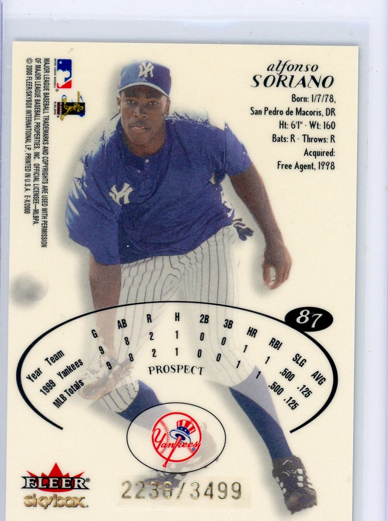 Alfonso Soriano 2000 Fleer SkyBx EX Prospect rookie card 