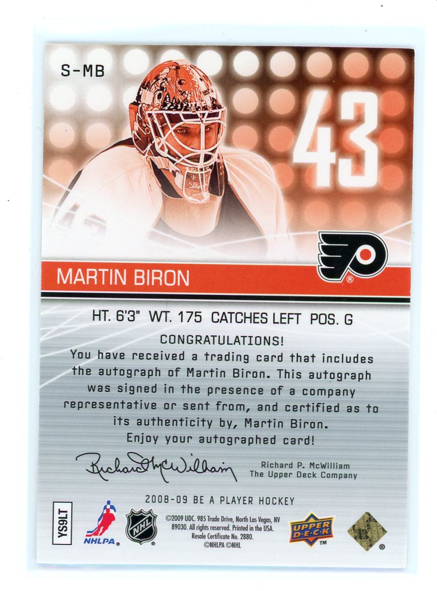 Martin Biron 2008 Upper Deck Be a Player Signatures