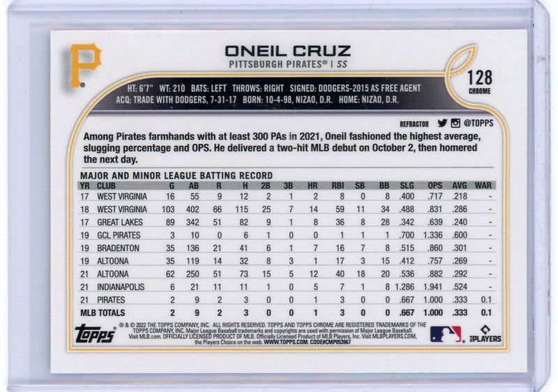 Oneil Cruz 2022 Topps Chrome Refractor Rookie Card