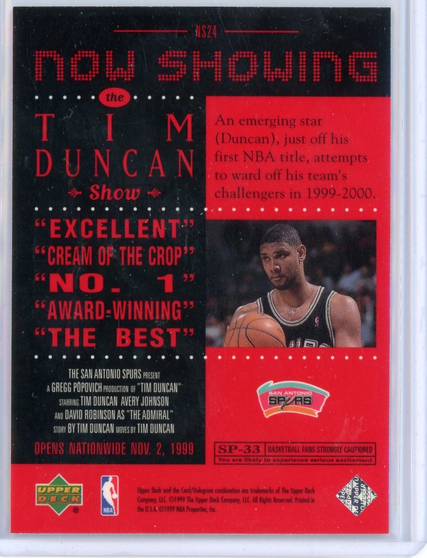 Tim Duncan 1999 Upper Deck "Now Showing" hologram foil #NS24