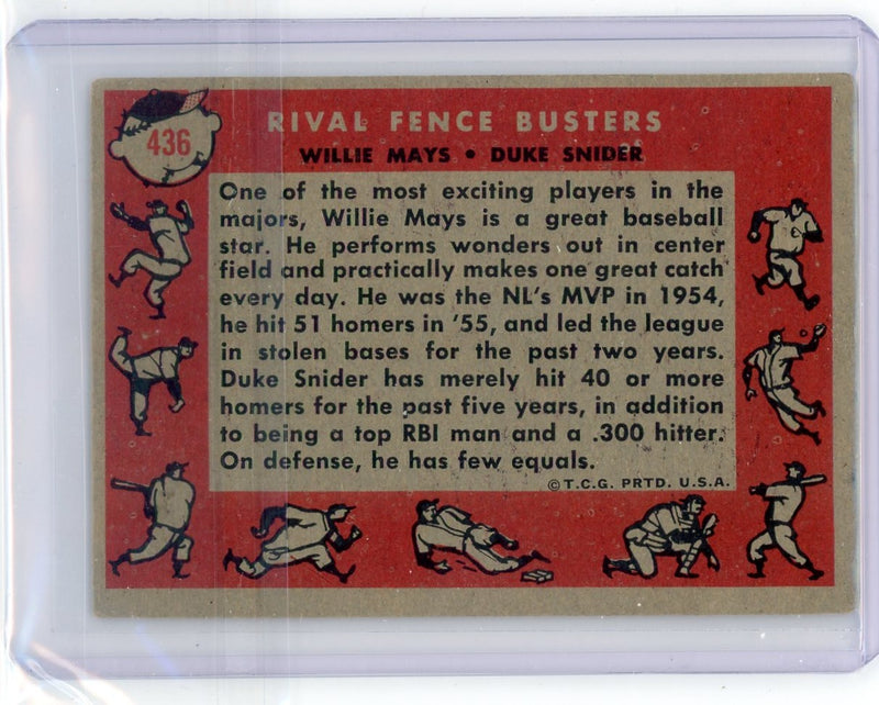 Rival Fence Busters Willie Mays/Duke Snider 1958 Topps 