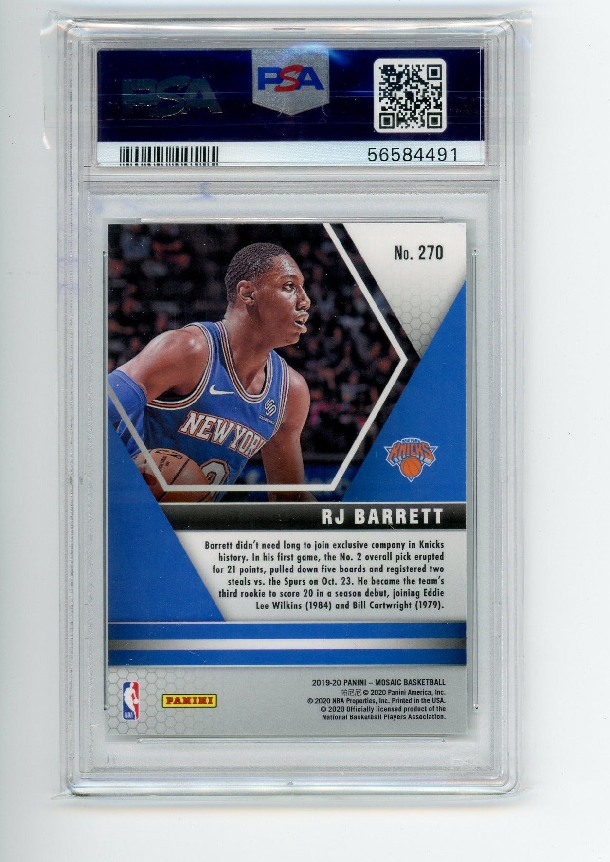 RJ Barrett 2019 Panini Mosaic NBA Debut rookie card PSA 9