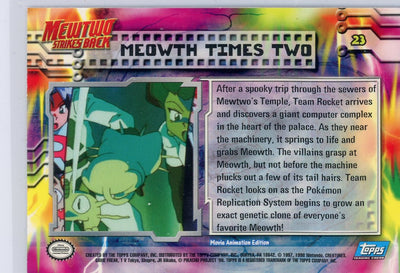 Mewtwo Strikes Back "Meowth Times Two" 1998 Topps Pokémon TV Animation Edition blue logo foil #23