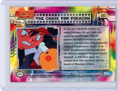 Mewtwo Strikes Back "The Chase for Pikachu" 1998 Topps Pokemon TV Animation Edition blue logo foil #28