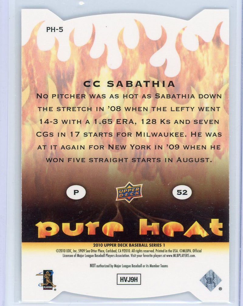 CC Sabathia 2010 Upper Deck Series 1 Pure Heat die-cut 