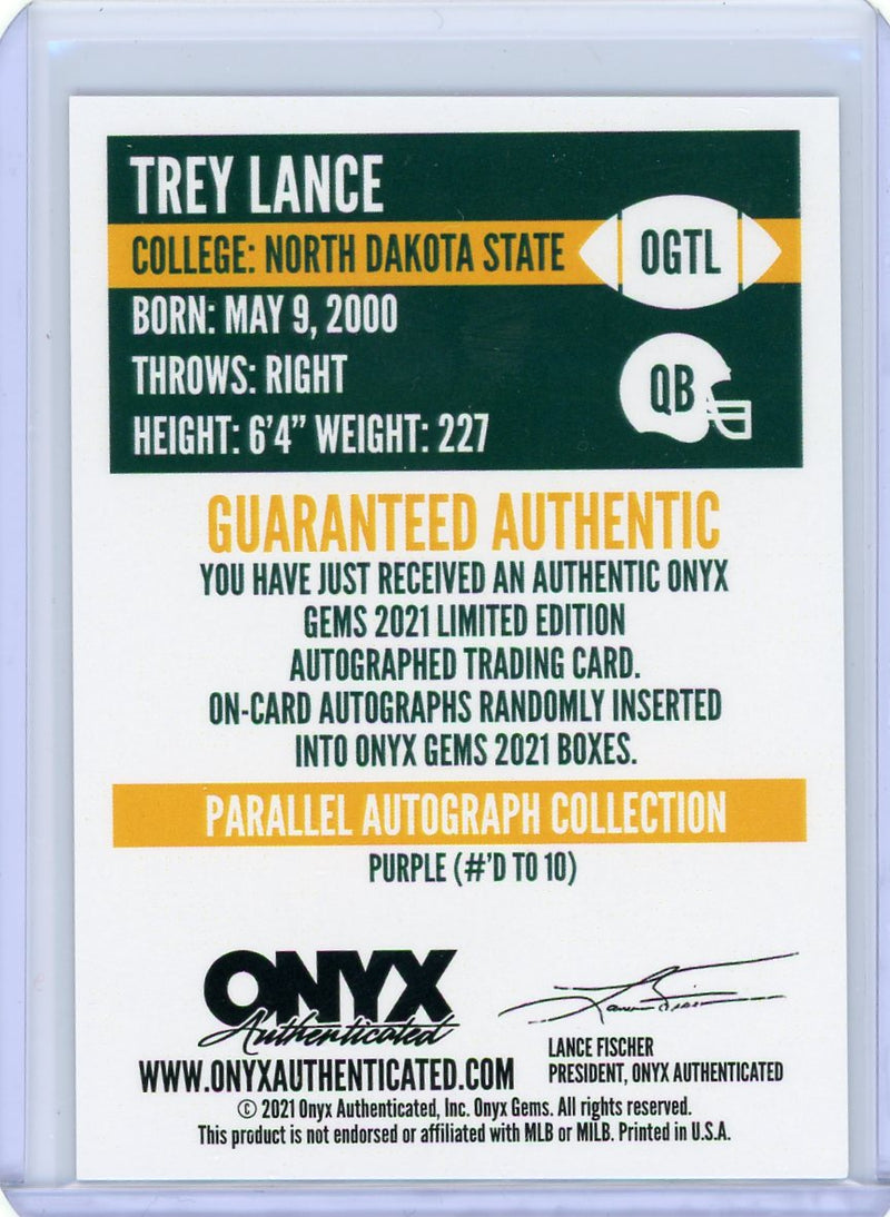 2021 Onyx Gems Trey Lance red autograph
