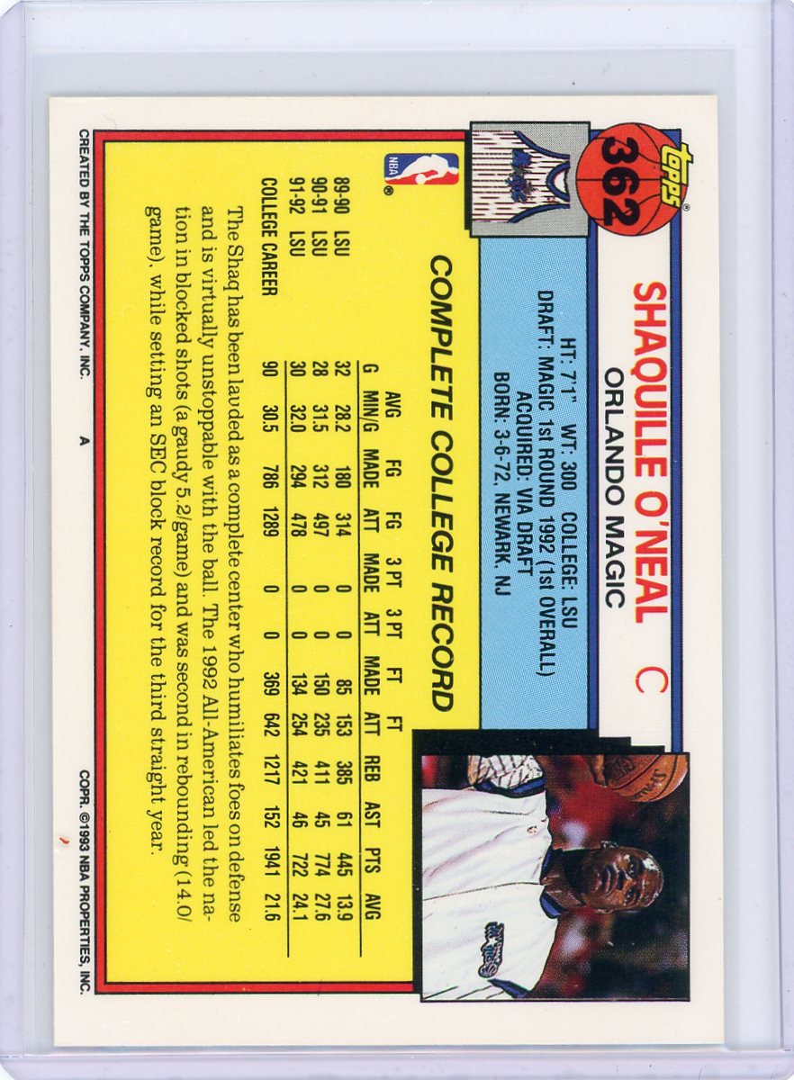 Shaquille O'Neal Topps 1992-93 Rookie Card