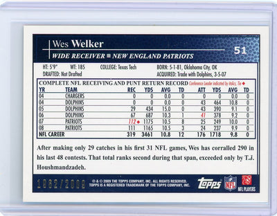 Wes Welker 2009 Topps 54 Years of Collecting gold #'d 1962/2009