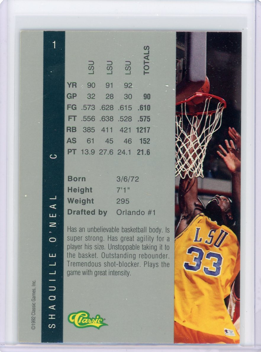 Shaquille O'Neal 1992 Classic Four Sport Rookie Card #1