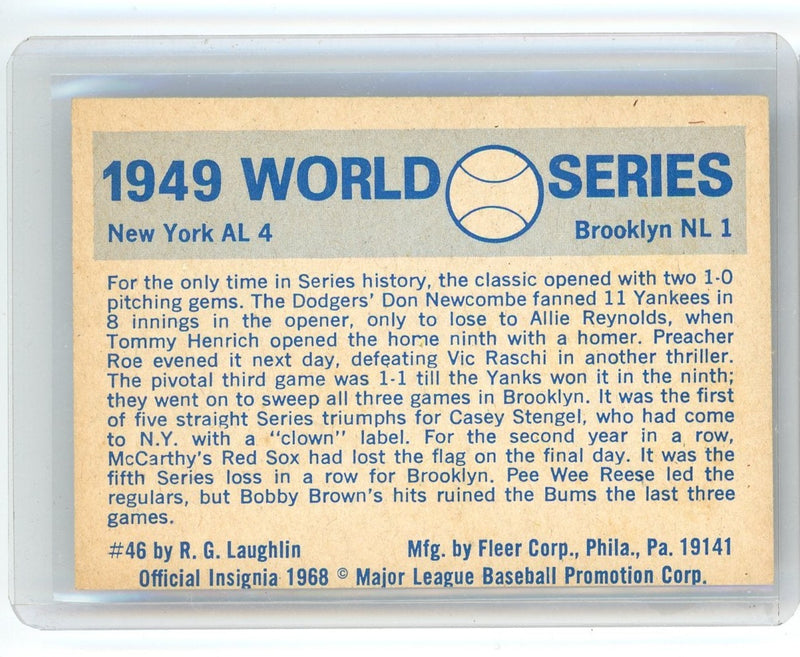 Yankees vs. Dodgers 1949 World Series 1968 Fleer 