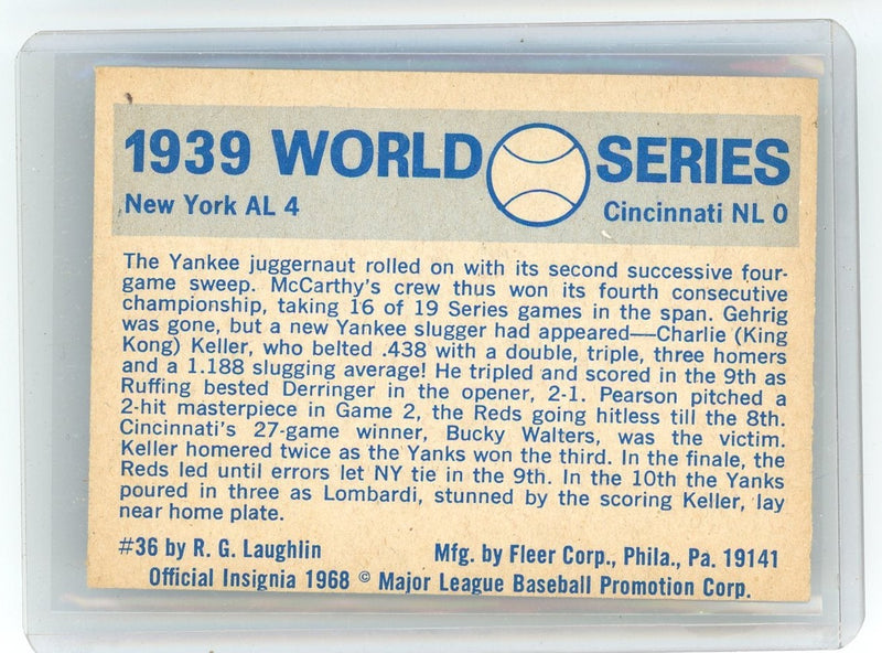 Yankees vs. Reds 1939 World Series 1968 Fleer 