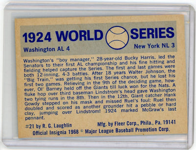 Giants vs. Senators 1924 World Series 1968 Fleer #21