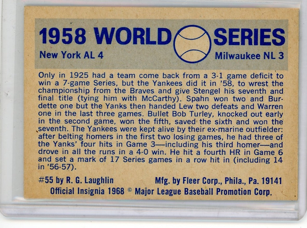 Yankees vs. Braves 1958 World Series 1968 Fleer #55