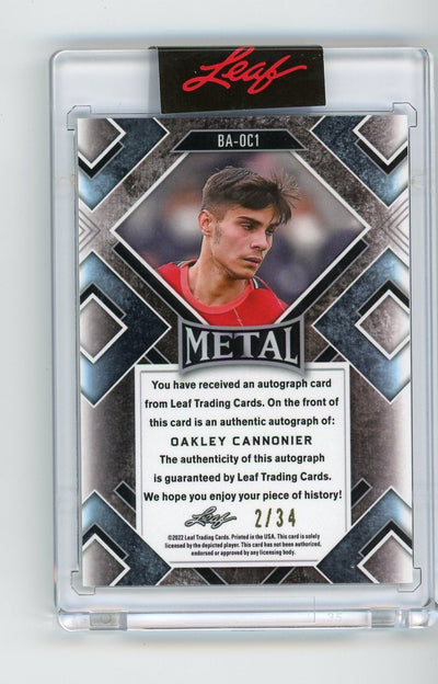 Oakley Cannonier 2022 Leaf Metal cracked ice rookie card autograph #'d 2/34